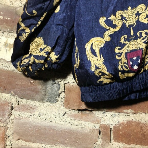 Vintage 90s BI Gear Nylon Shell Windbreaker Navy w Gold Royal Motif L EUC!! - Picture 5 of 9